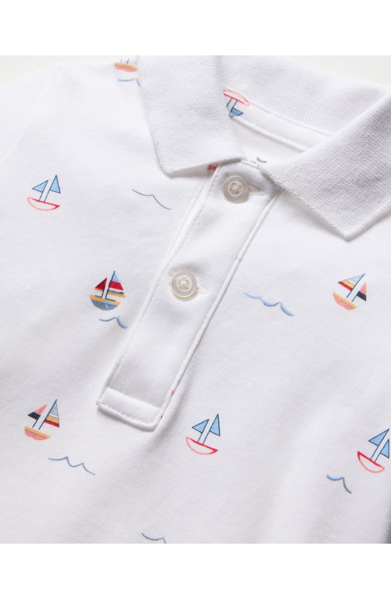 Petite Plume Sailboat Print Pima Cotton Polo Romper, Alternate, color, White