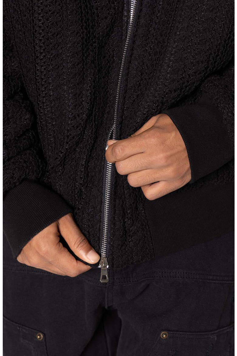 Open Stitch Knit Bomber Jacket, Alternate, color, BLACK