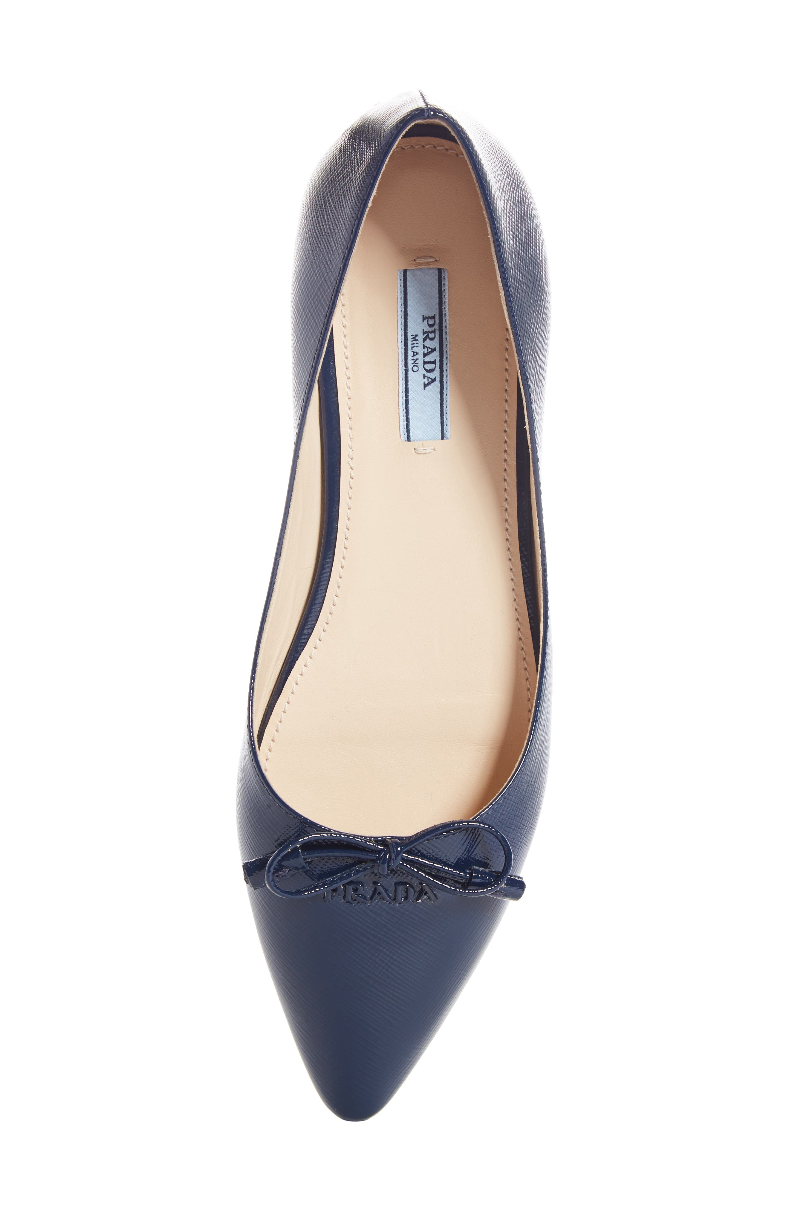 Prada Bow Logo Pointed Toe Flat, Alternate, color, 