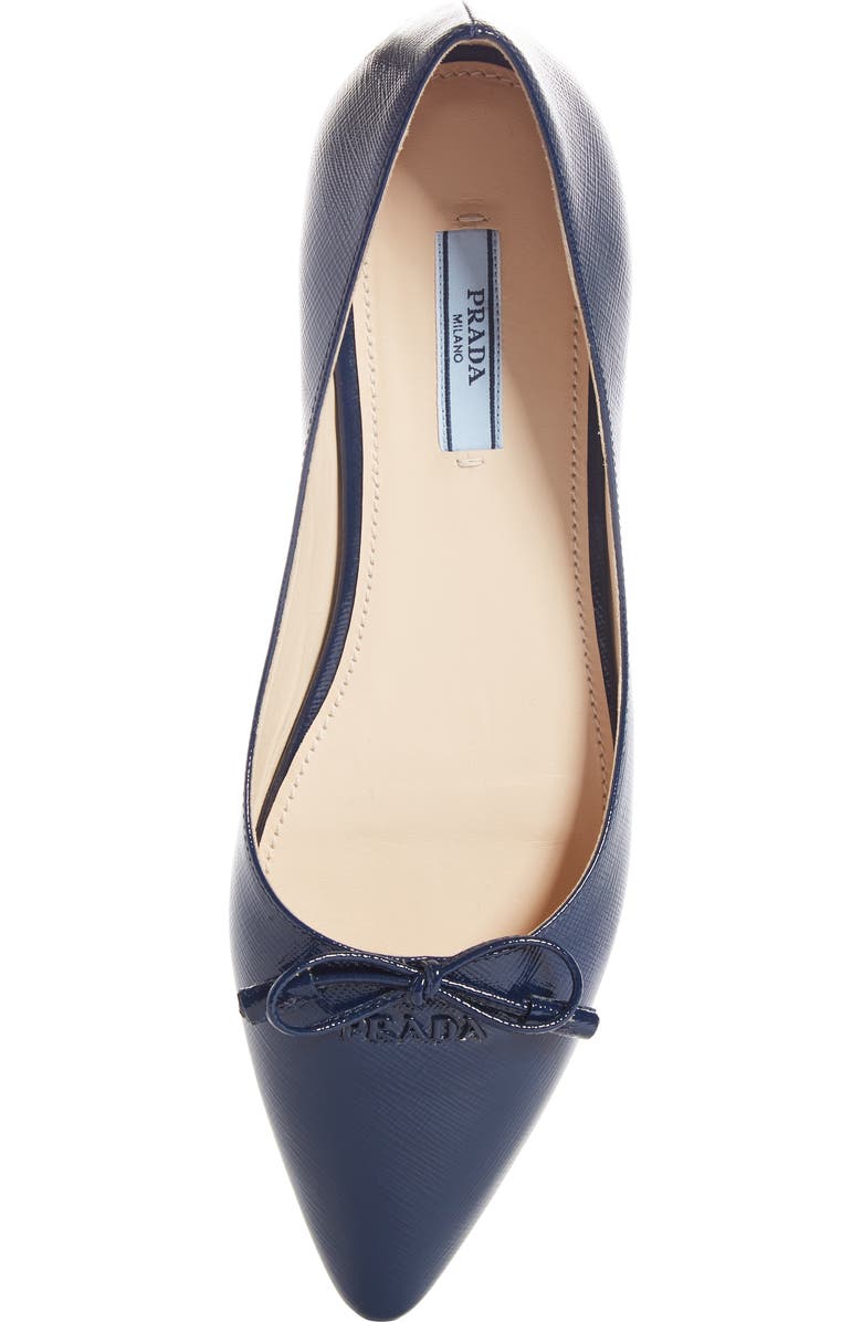 Prada Bow Logo Pointed Toe Flat, Alternate, color,
