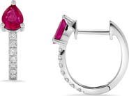 Ancona Fine Jewelry Pear-Shaped Ruby & Diamond Huggie Earrings in 14K White Gold