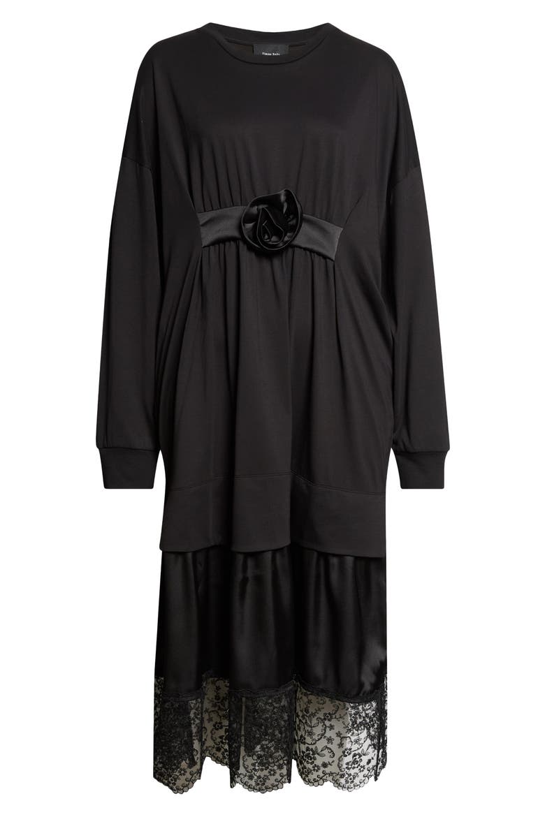 Oversized Gathered Rose Lace Dress, Main, color, BLACK/ BLACK