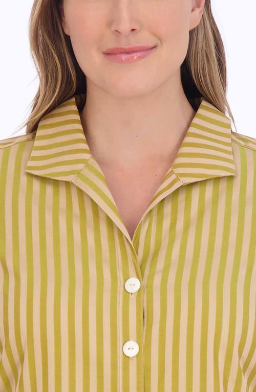 Shop Foxcroft Pandora Stripe Cotton Blend Button-up Shirt In Gold