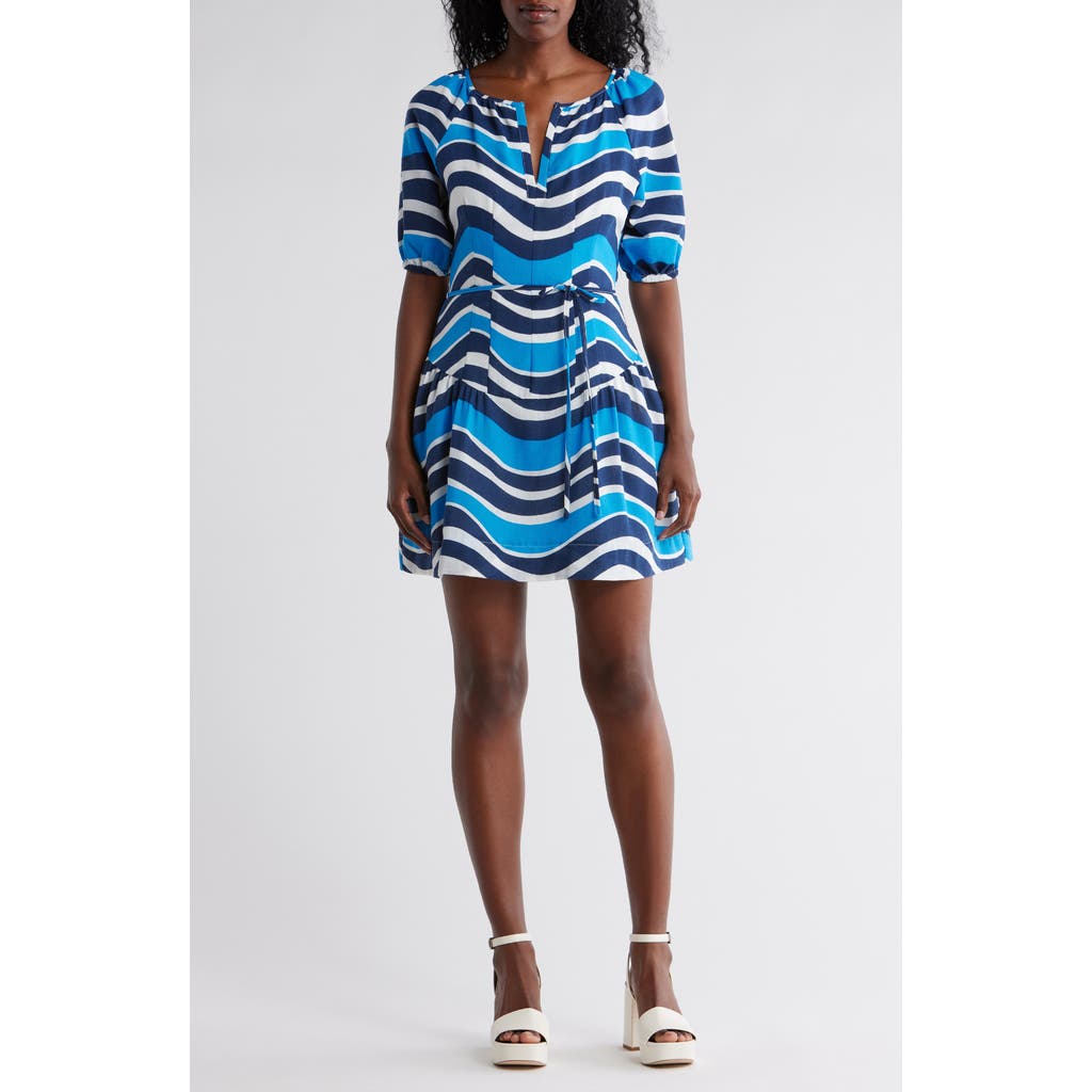 The Good Journey Puff Sleeve Drop Waist Babydoll Minidress In Blue