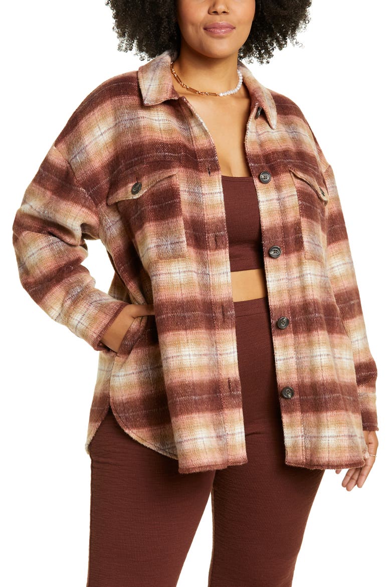 Plaid Brushed Shacket, Main, color, BROWN FIVER OMBRE PLAID