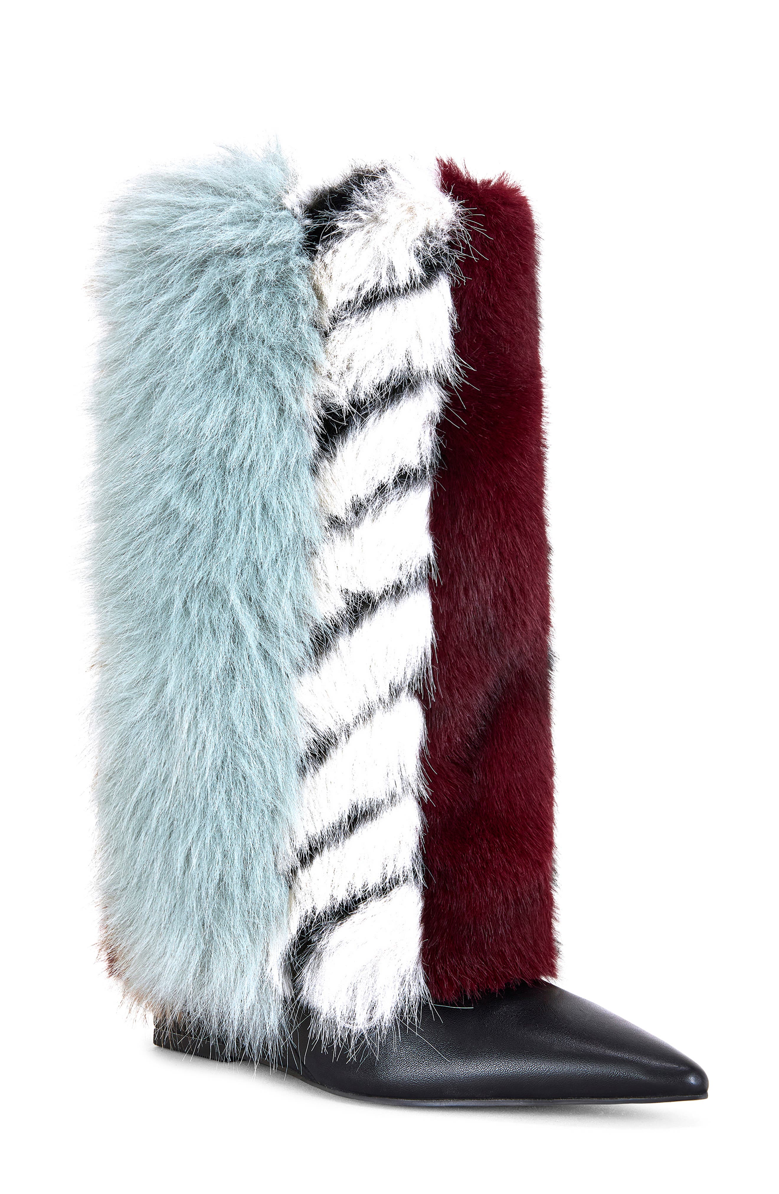 AZALEA WANG Briash Mixed Faux Fur Bootie, Main, color, Blue Multi