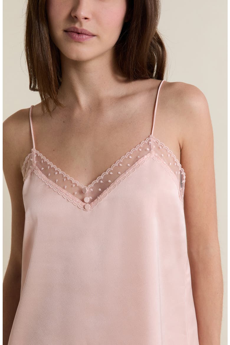 Plume Lace Trim Satin Camisole, Alternate, color, POWDER PINK