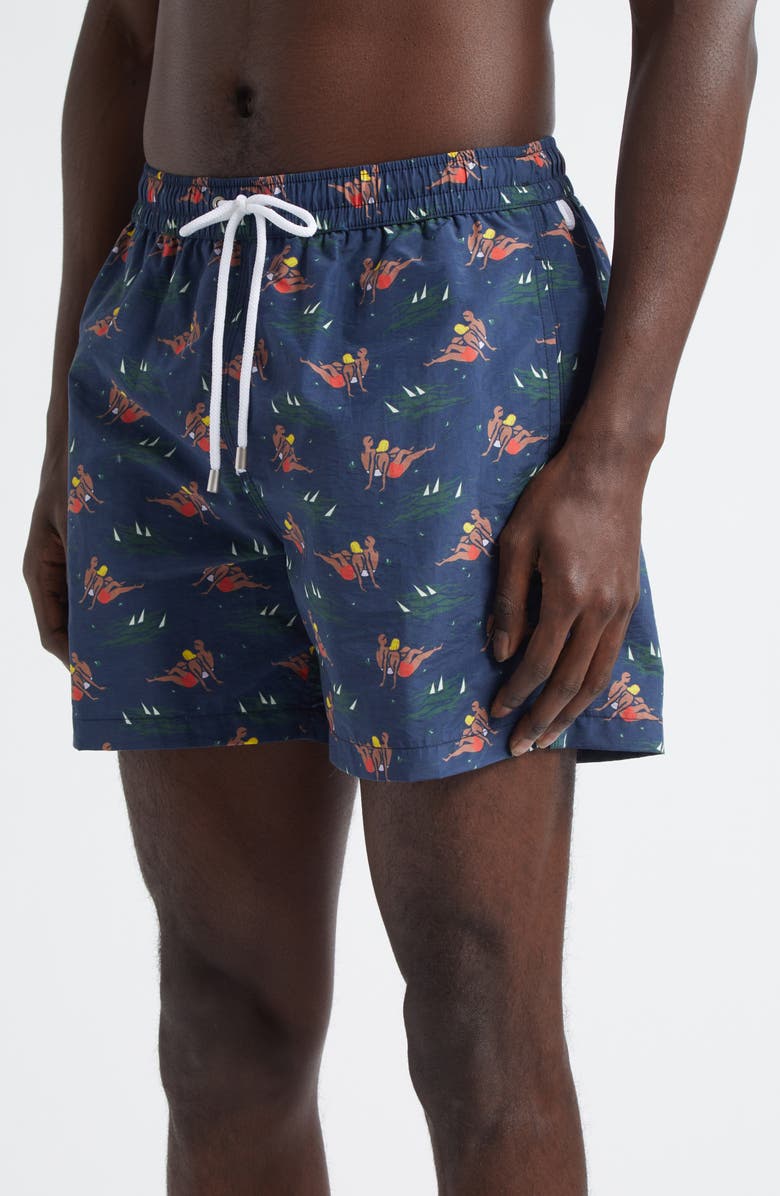 Drake's Bathers Print Drawstring Swim Trunks, Alternate, color, 251 Navy