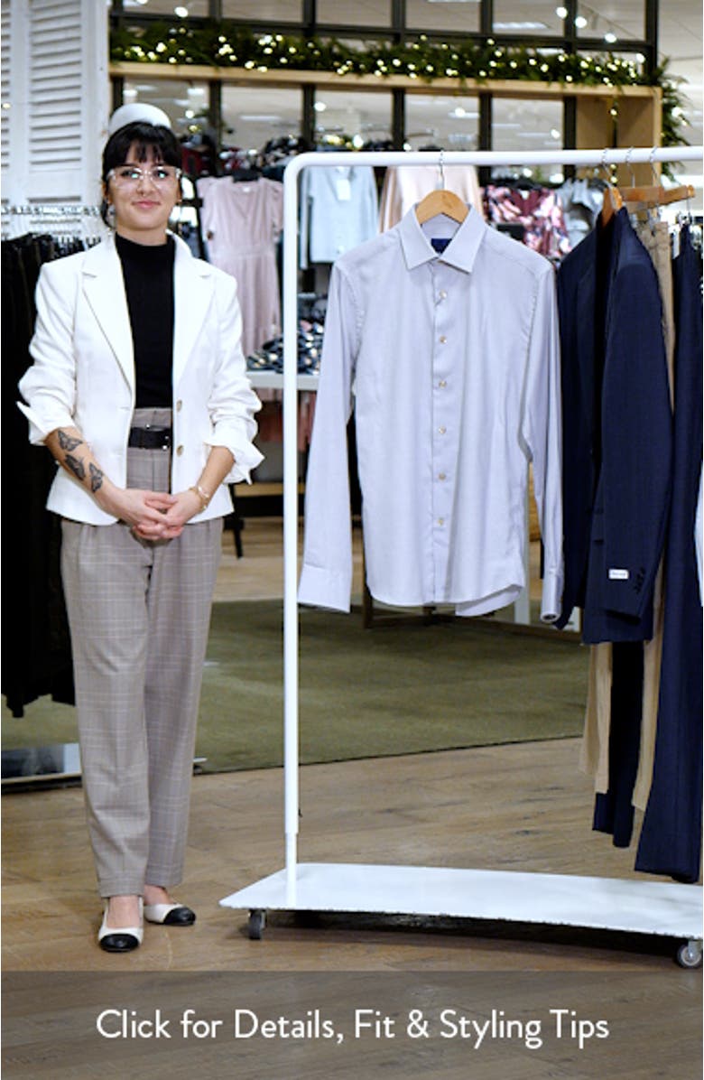 Trim Fit Tan Microcheck Cotton & Cashmere Dobby Dress Shirt, sales video thumbnail