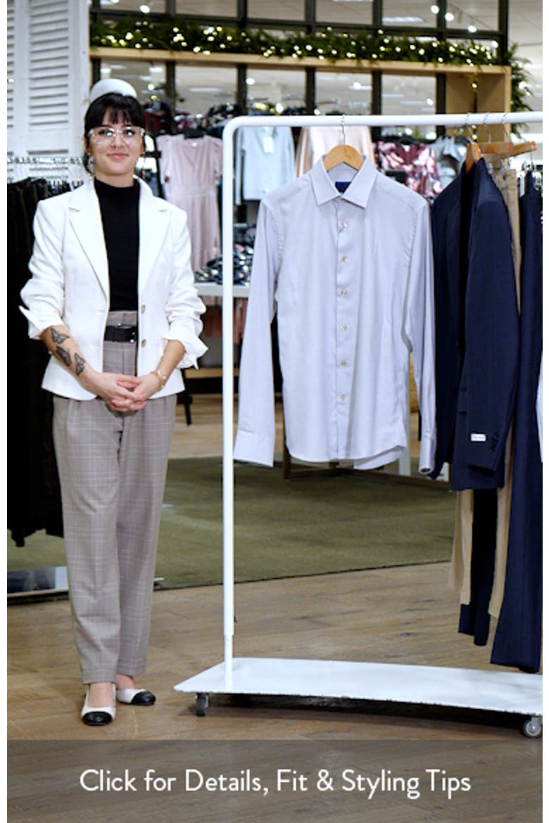 Trim Fit Tan Microcheck Cotton & Cashmere Dobby Dress Shirt video