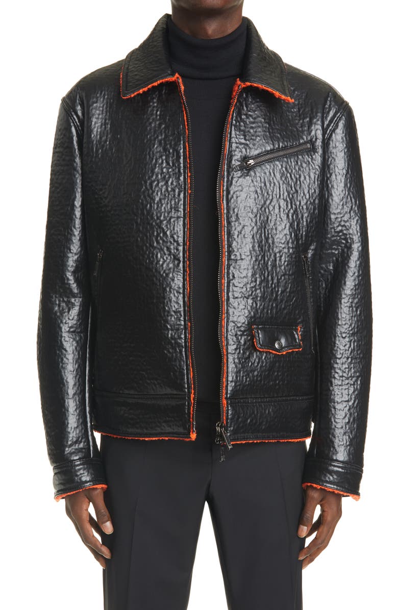 Valentino Giubbino Textured Faux Leather Bomber Jacket, Main, color,