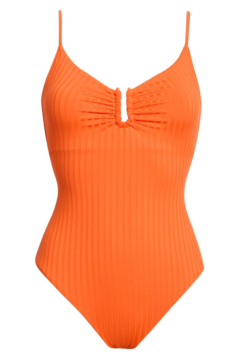 V-Wire Rib One-Piece Swimsuit, Alternate, color, HIBISCUS