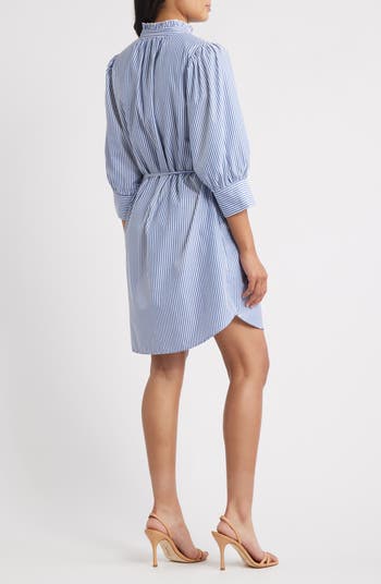 Embroidered Tie Waist Long Sleeve Dress