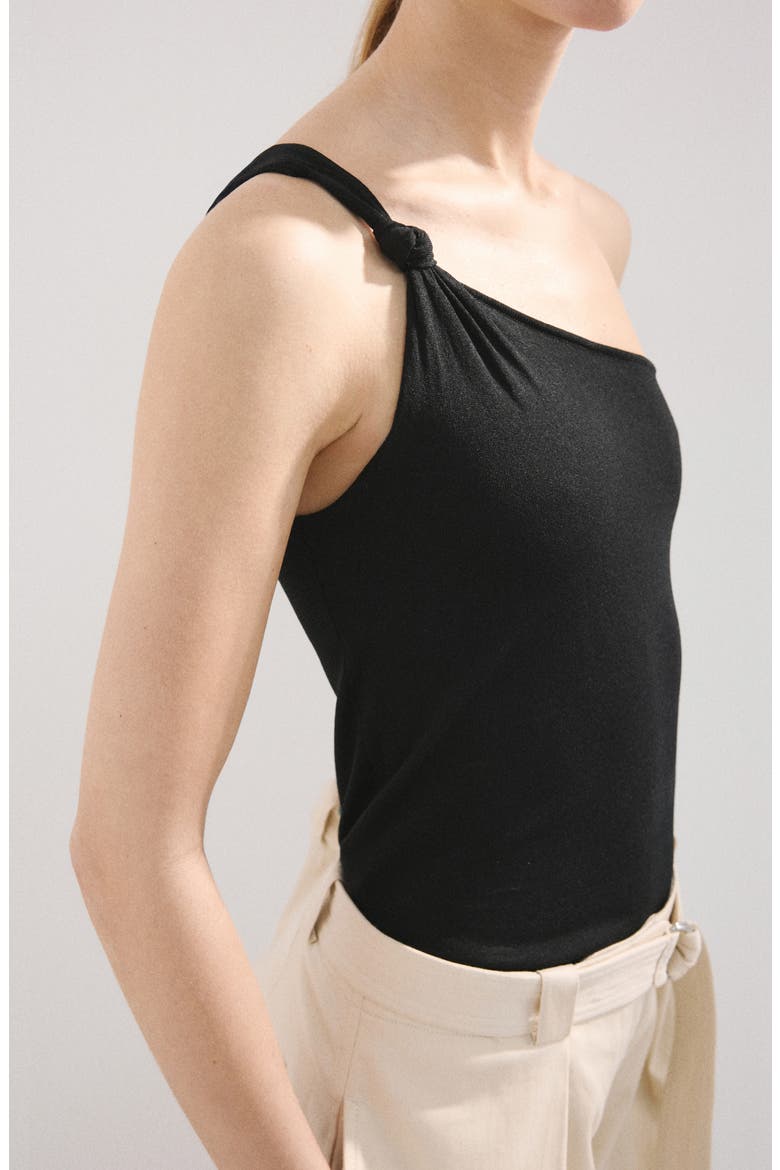 Knotted One Shoulder Tank, Alternate, color, BLACK