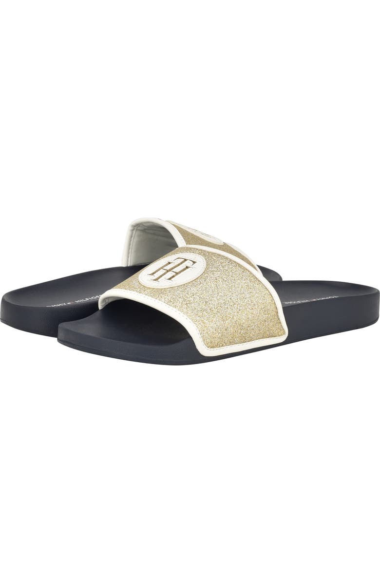 Tommy Hilfiger Glitter Slide Sandal, Alternate, color, Light Gold/ White