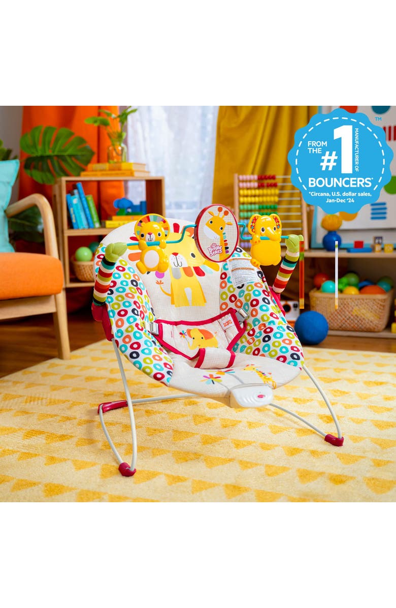 BRIGHT STARTS Playful Pinwheels Vibrating Baby Bouncer Seat with Toy Bar, Alternate, color, Khaki