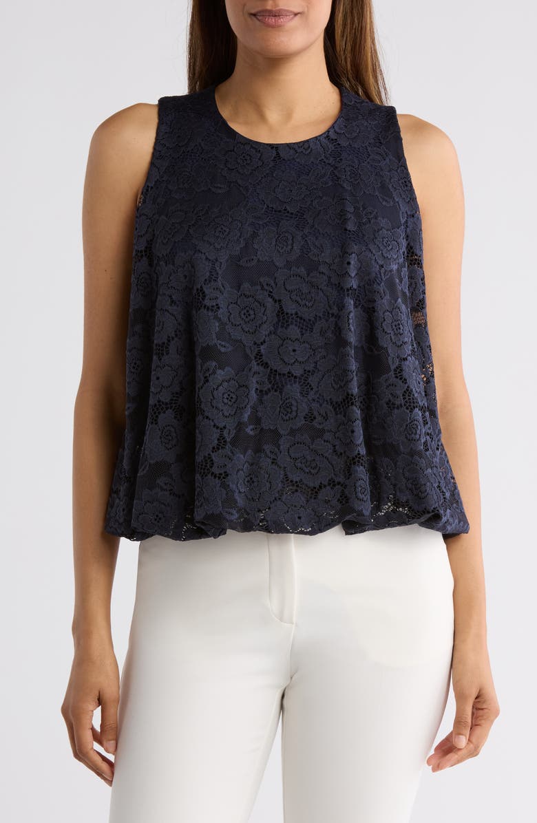 Renee C Lace Bubble Hem Top, Main, color, Navy