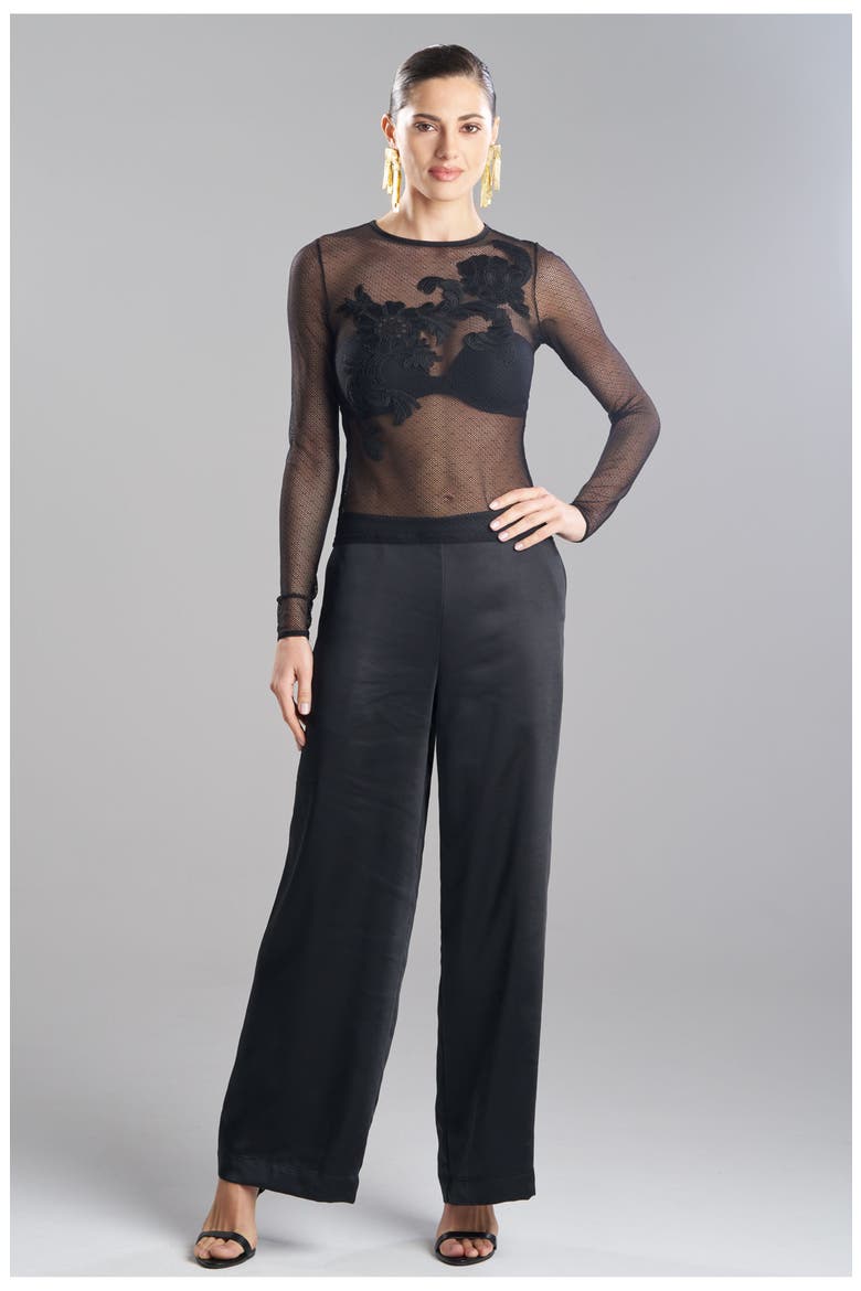 Mesh Lace Applique Mesh Top, Main, color, Black
