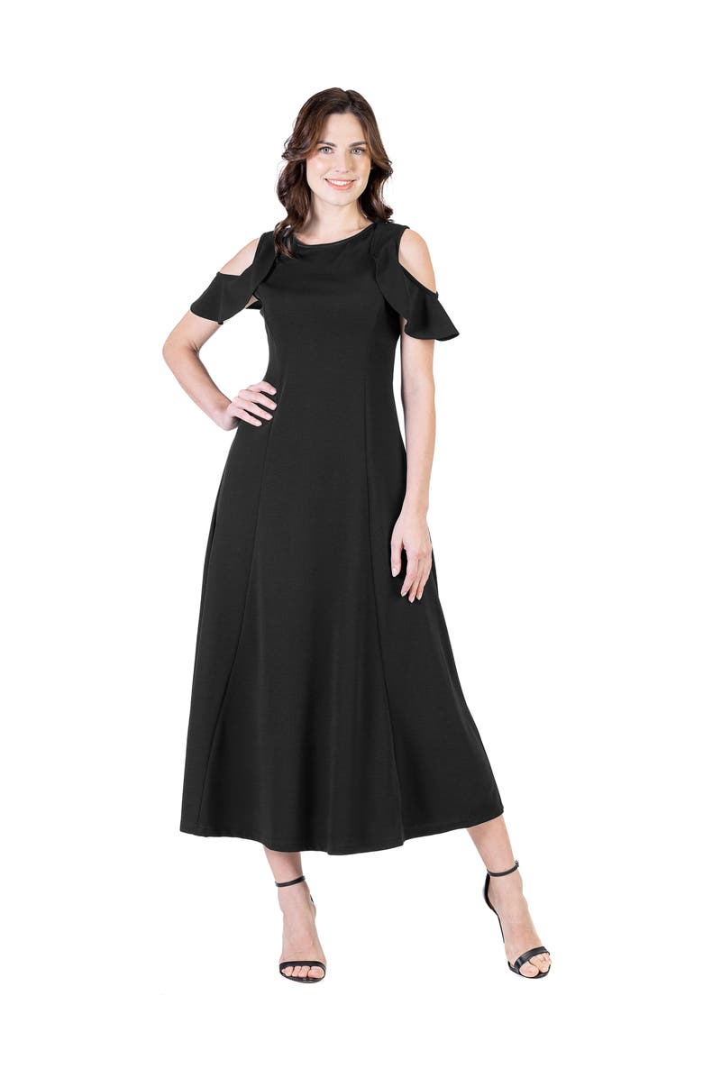 24seven Comfort Apparel V-Neck Sleeveless Maxi Dress with Belt, Main, color, Black