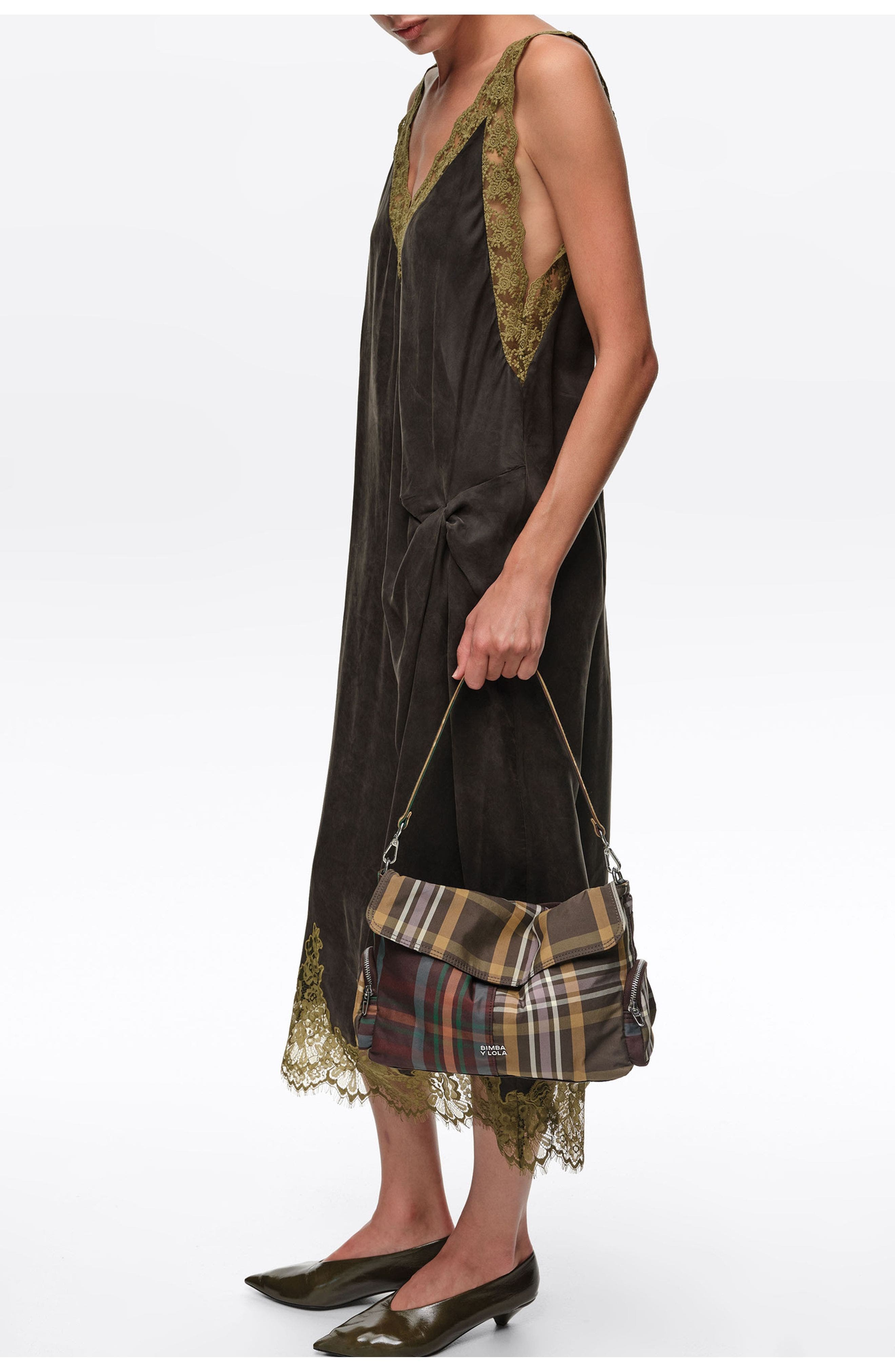 Large Tartan Pocket Flap Bag, Alternate, color, TARTAN CHOCOLATE GREEN
