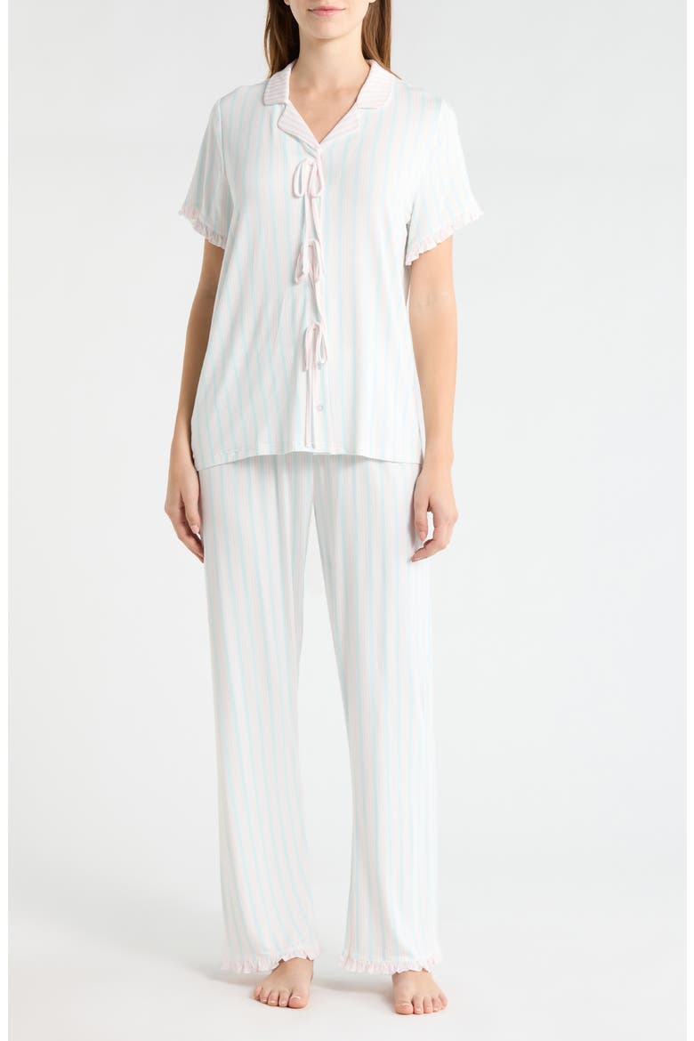 Bow Detail Stripe Pajamas, Main, color, BLUE/ PINK STRIPE