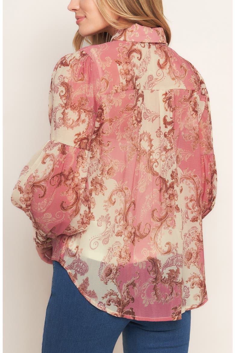 Floral Tie Neck Long Sleeve Button-Up Shirt, Alternate, color, IVORY PINK