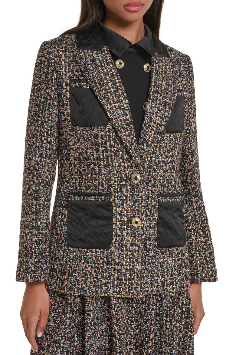 Quilted Accent Tweed Jacket, Main, color, BLACK MULTI