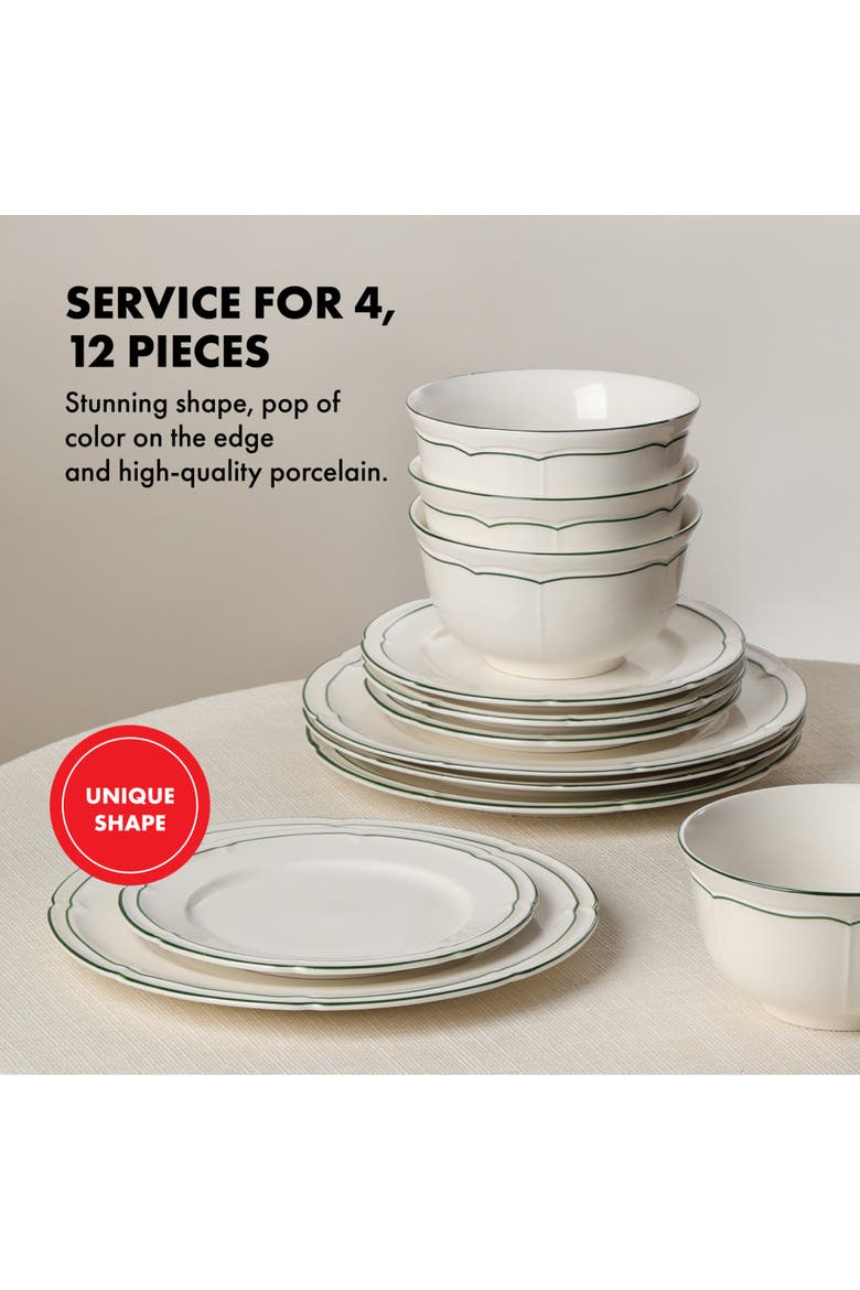 Victory 12-Piece Porcelain Dinnerware Set, Colored Rim, Alternate, color, Green