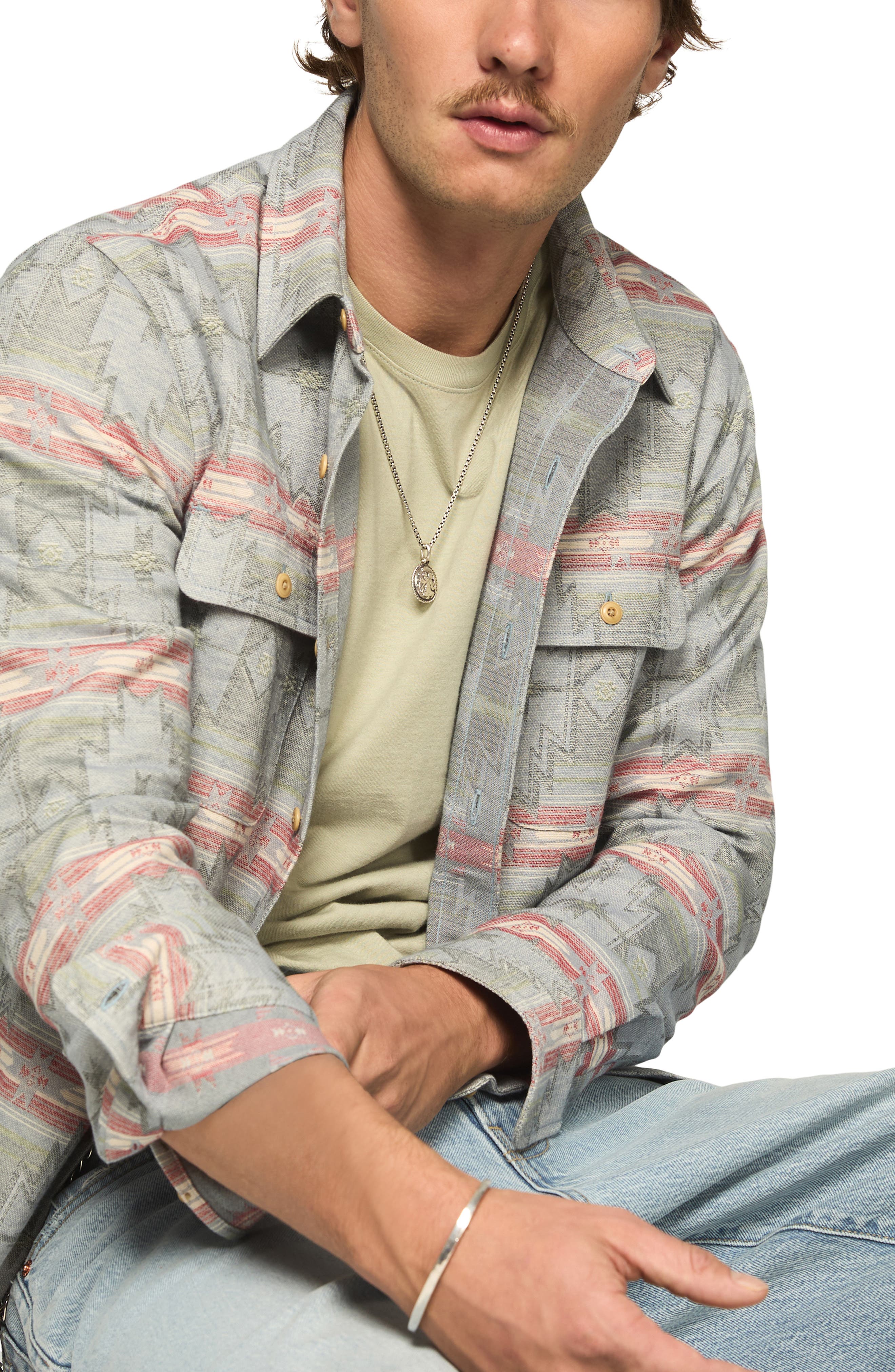 Geometric Jacquard Cotton Button-Up Overshirt - image 2