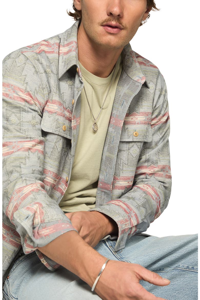 Geometric Jacquard Cotton Button-Up Overshirt, Alternate, color, BLUE MULTI