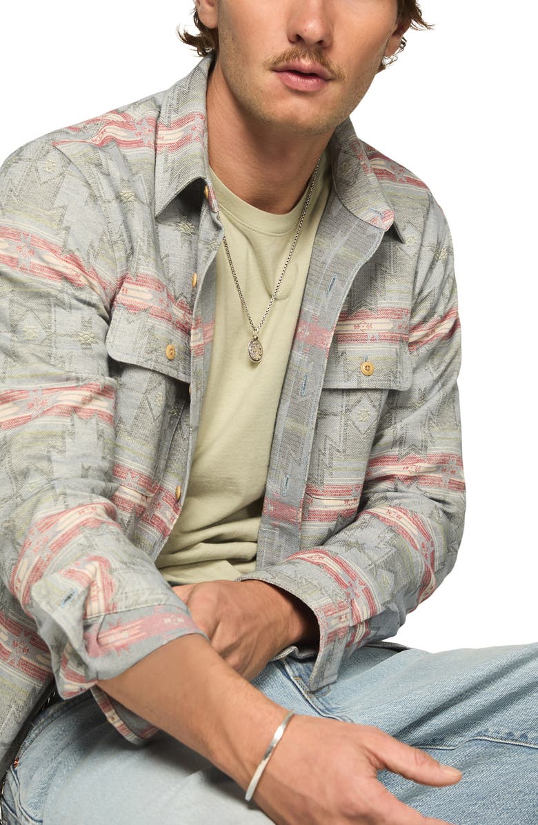 Lucky Brand Geometric Jacquard Cotton Button-Up Overshirt, Alternate, color, 