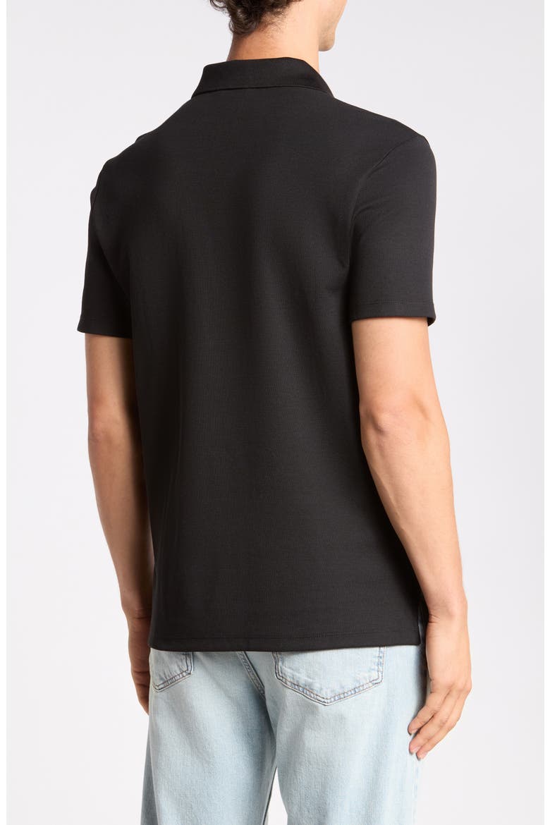 Micro Waffle Johnny Collar Top, Alternate, color, BLACK