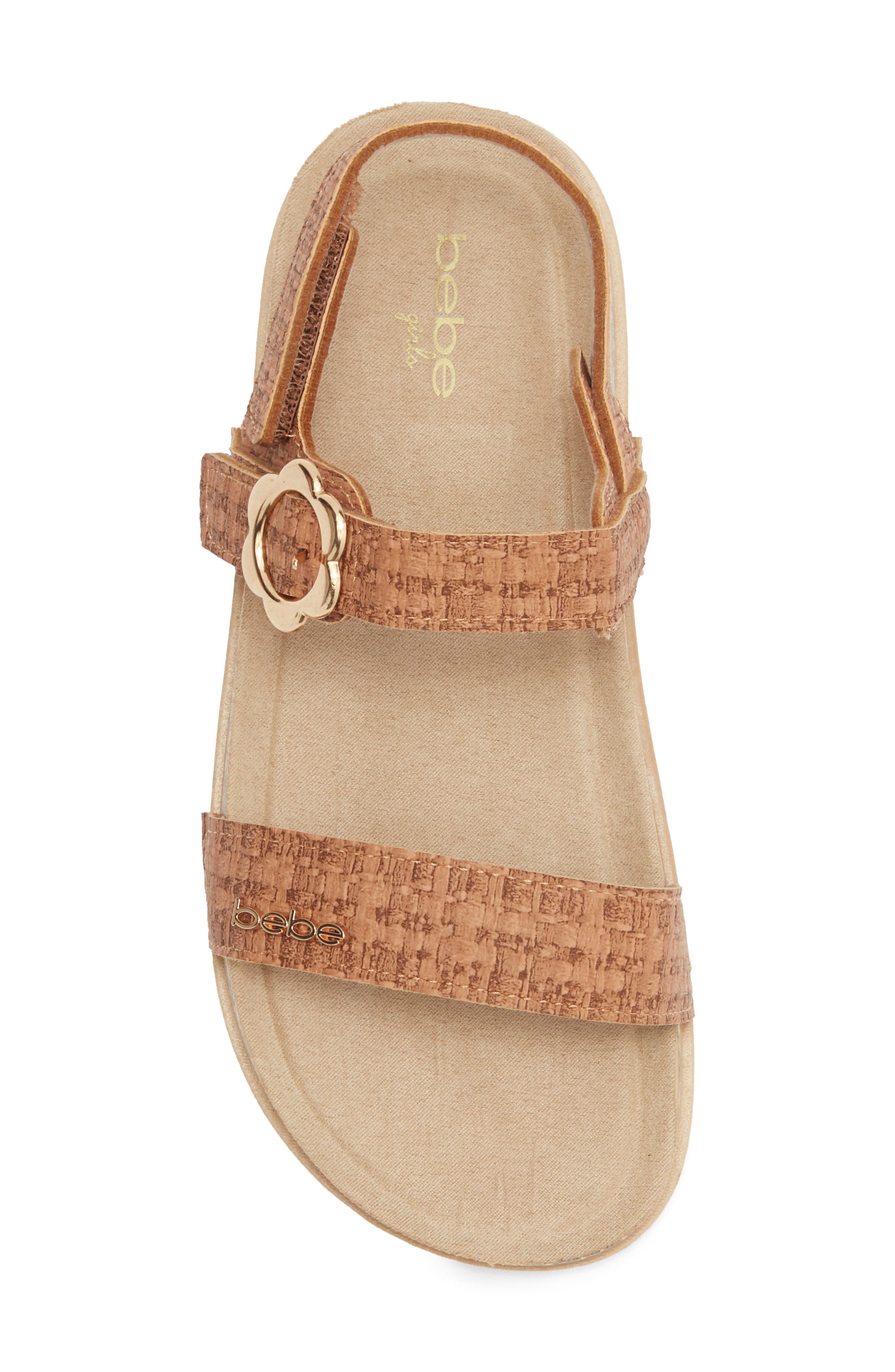 bebe Kids' Double Strap Footbed Sandal, Alternate, color, Cognac