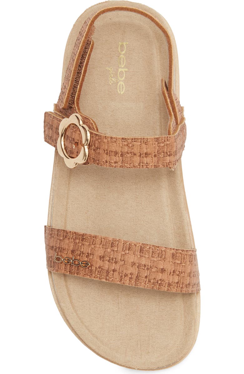 bebe Kids' Double Strap Footbed Sandal, Alternate, color, Cognac