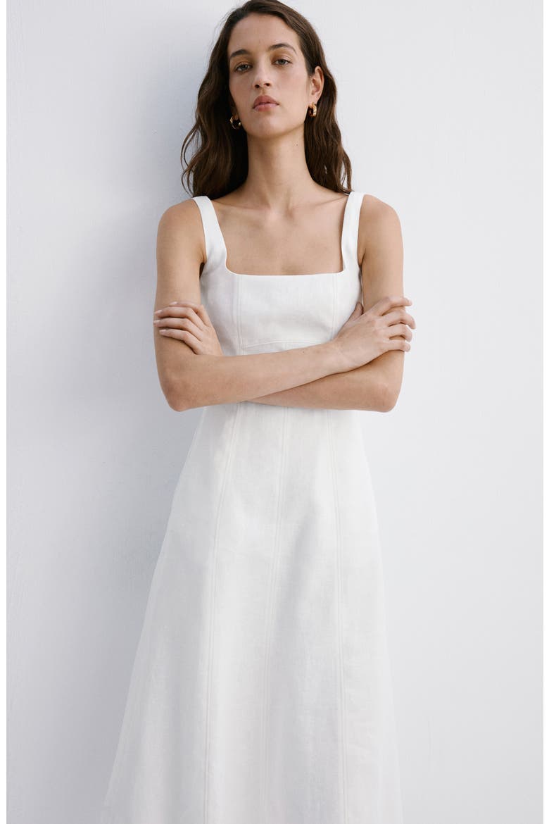 Sleeveless A-Line Midi Dress, Alternate, color, WHITE