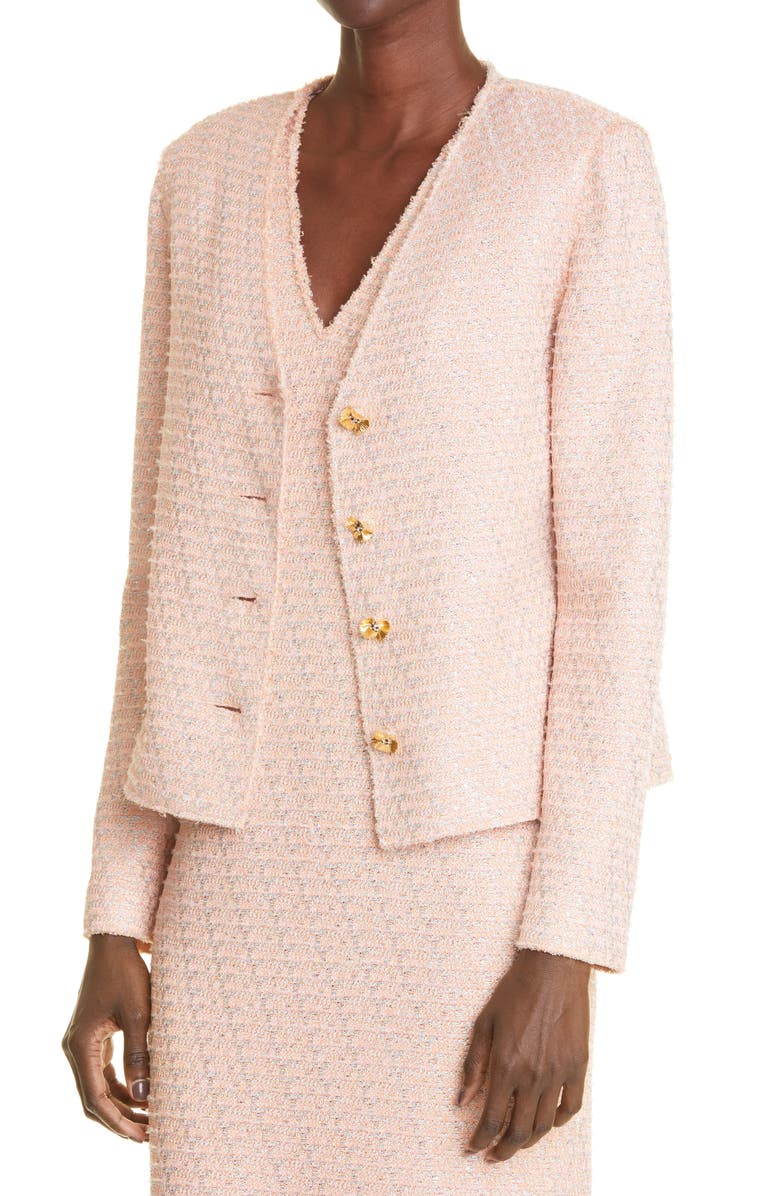 St. John Collection Raw Edge Sequin Tweed Knit Jacket, Alternate, color,