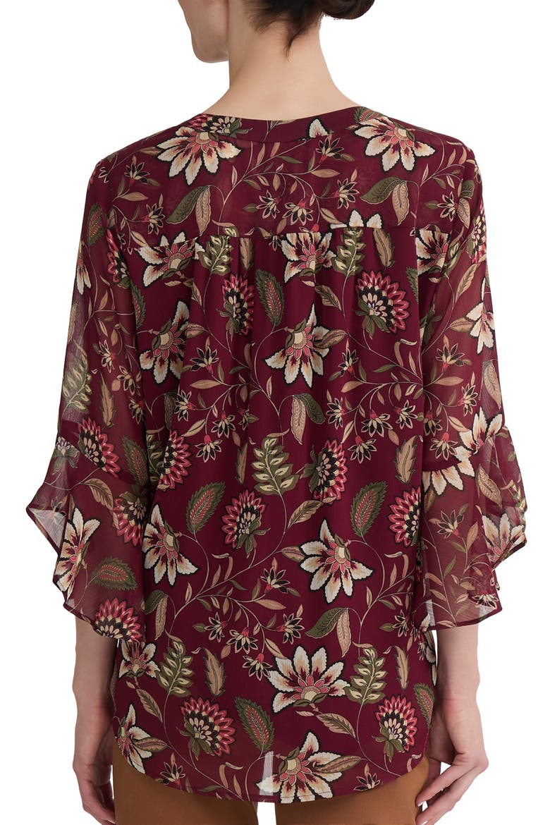Floral V-Neck Flutter Sleeve Top, Alternate, color, WINE MULTI