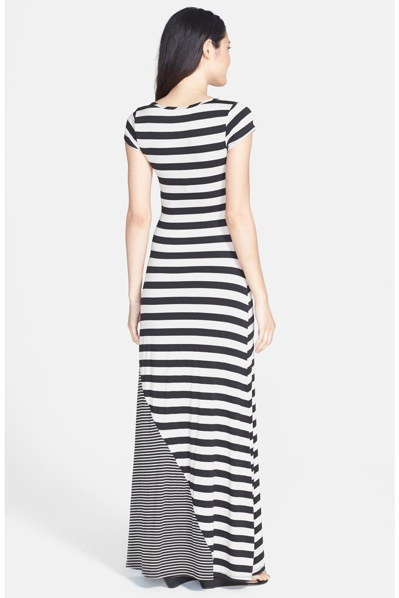 Scoop Neck Cap Sleeve Maxi Dress, Alternate, color, BLACK/ STONE