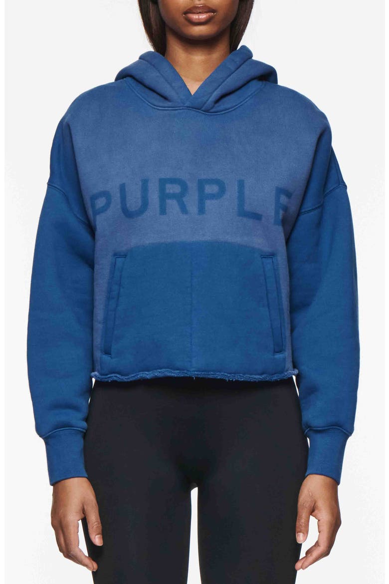 Raw Hem Cotton Fleece Graphic Hoodie, Main, color, BLUE