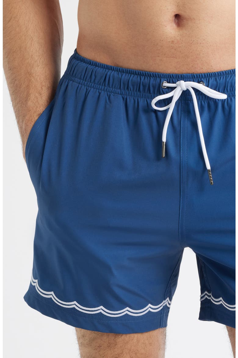 Blue Waves Embroidered Swim Trunks, Alternate, color, BLUE