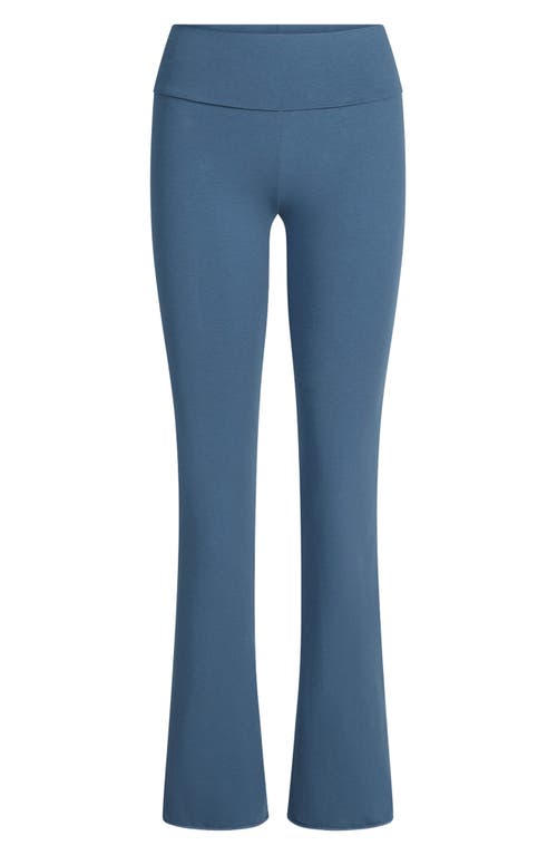 Skims Cotton-blend Jersey Foldover Trousers In Blue