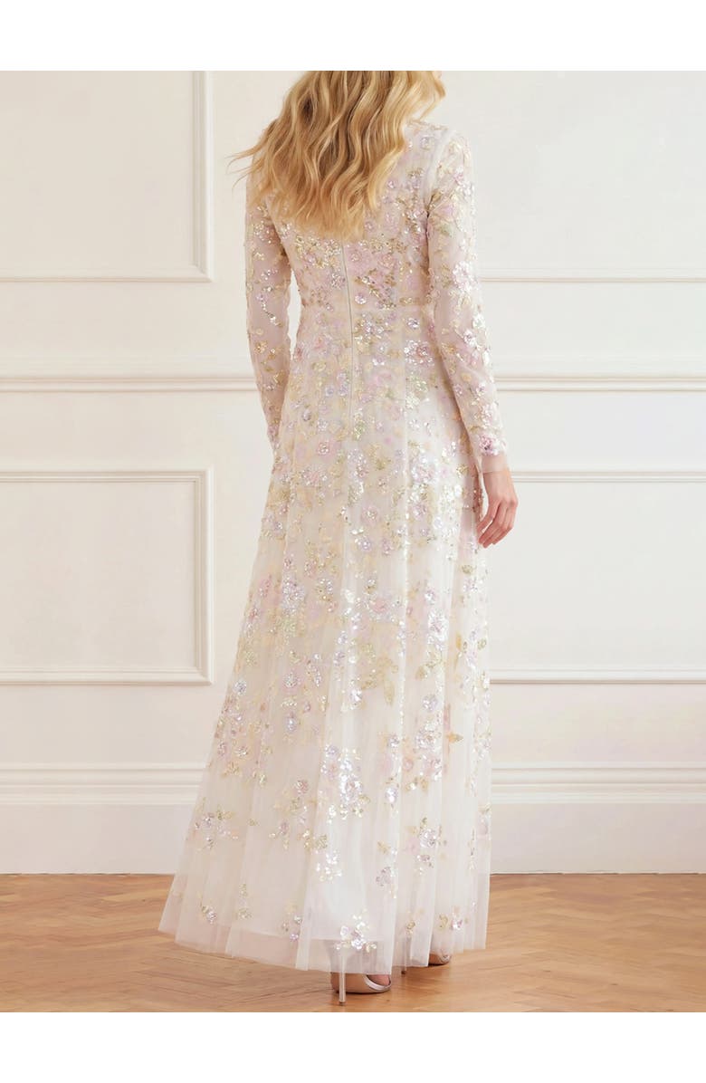 Needle & Thread Sequin Paradise V-Neck Gown, Alternate, color, Swan White/Multi