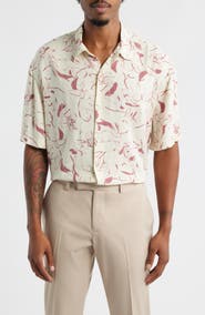 Open Edit Floral Short Sleeve Button-Up Shirt