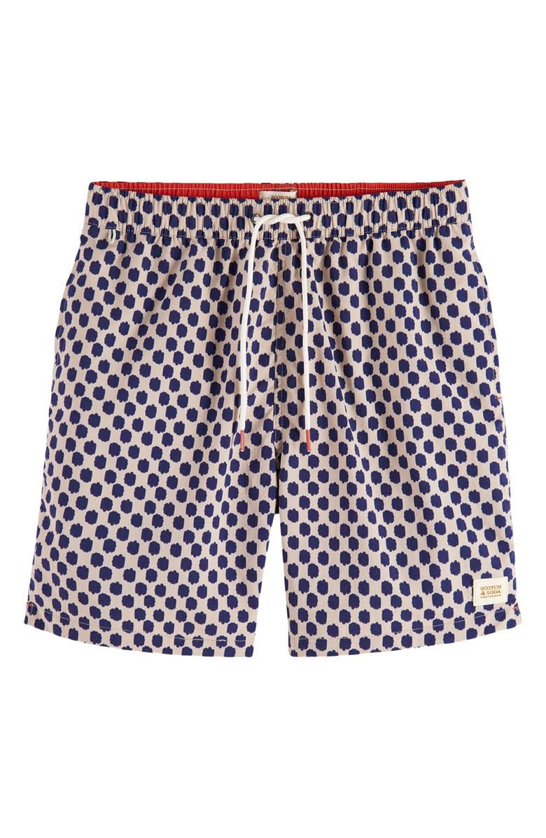 Scotch & Soda Print Mid Length Swim Trunks, Main, color,