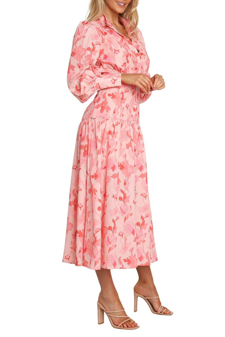 Forever Print Long Sleeve Tiered Midi Dress, Alternate, color, PINK