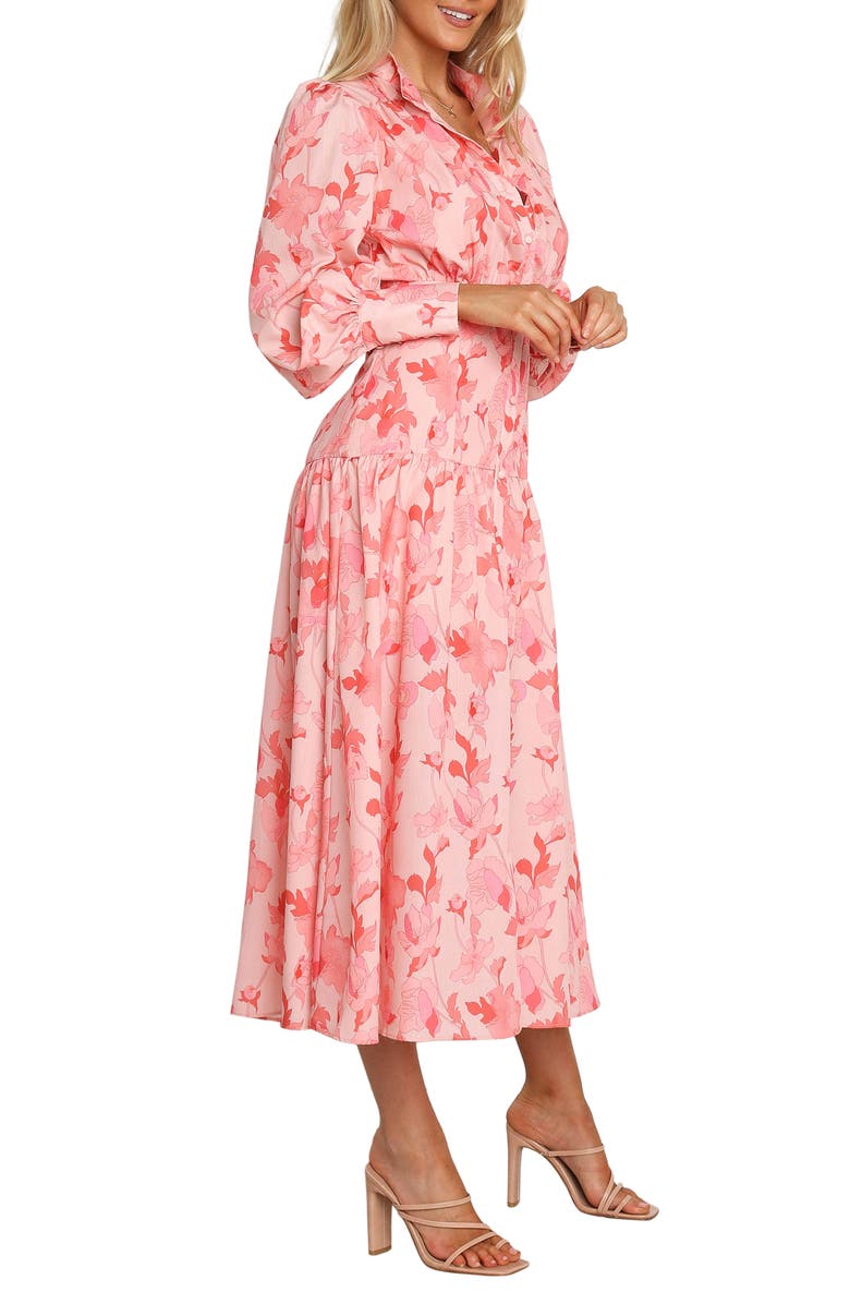 Petal & Pup Forever Print Long Sleeve Tiered Midi Dress, Alternate, color, Pink
