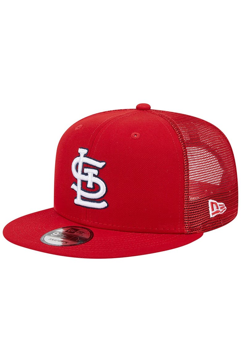 Men's New Era Red St. Louis Cardinals Team Color Trucker 9FIFTY Snapback Hat, Main, color, Red