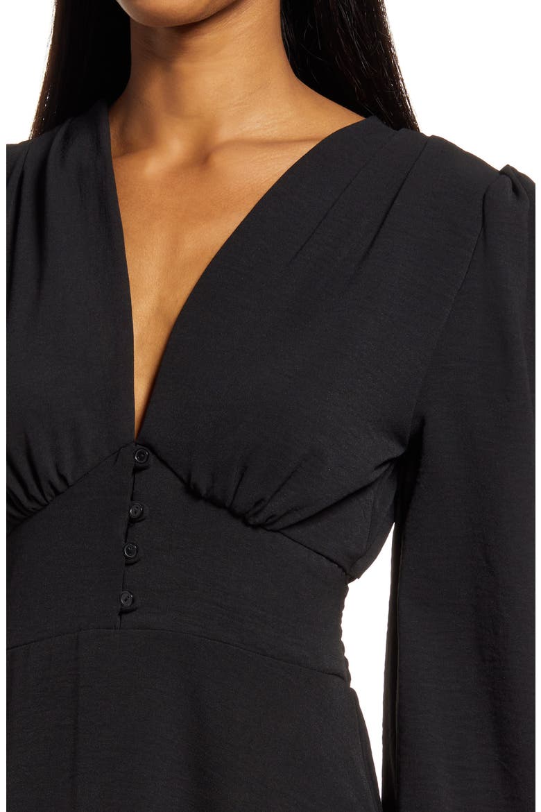 Empire Waist Long Sleeve Midi Dress, Alternate, color, BLACK