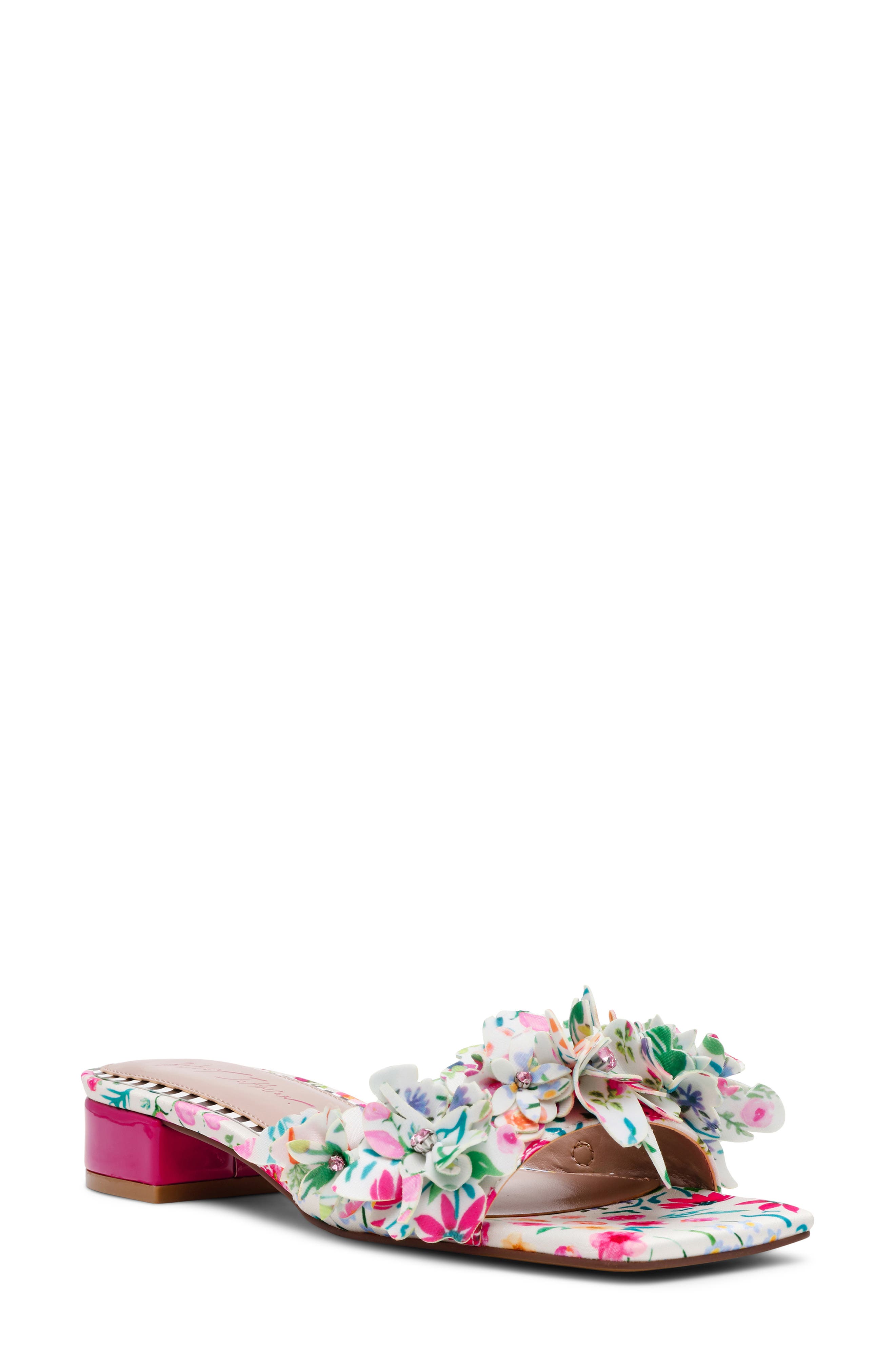 Betsey Johnson Glorria Slide Sandal, Main, color, Natural Floral Multi