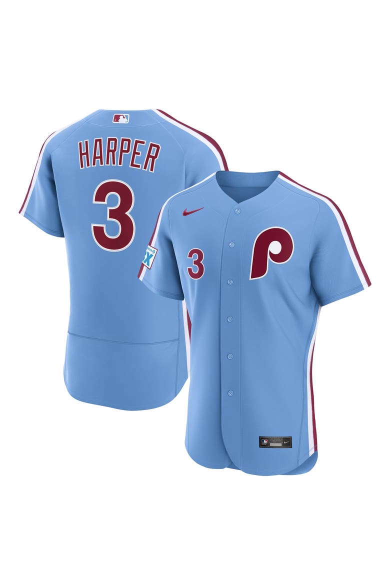 Men's Nike Bryce Harper Light Blue Philadelphia Phillies Alternate Authentic Sponsor Patch Jersey, Main, color, Light Blue